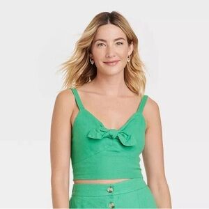 Universal Thread Women's Linen Tie-Front Cropped Tank Top Perfect Mint Green XXL